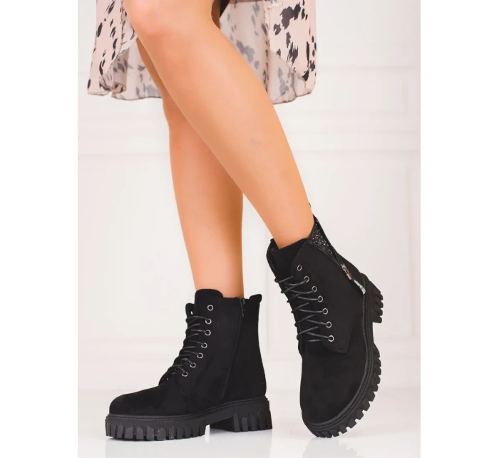 Vynikajúce čierne členkové topánky na plochom podpätku pre ženy Vynikajúce čierne členkové topánky na plochom podpätku pre ženy