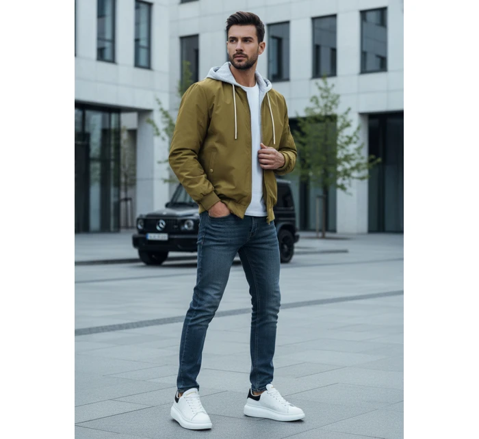 Pánská bunda bomber s kapucí zelená model 21986370 - Dstreet Pánská bunda bomber s kapucí zelená model 21986370 - Dstreet