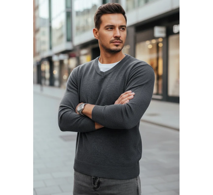 Svetlo šedý pánsky sveter s golierom FashionStreet WX2316