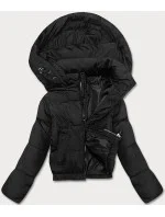 Čierna prechodná krátka bunda s kapucňou (16M9080-392)