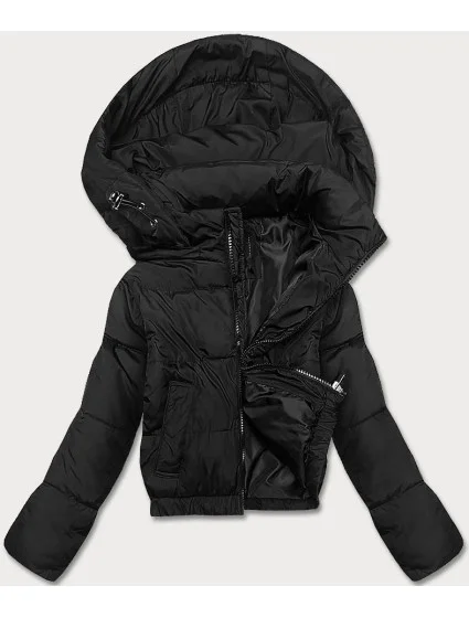 Čierna prechodná krátka bunda s kapucňou (16M9080-392)