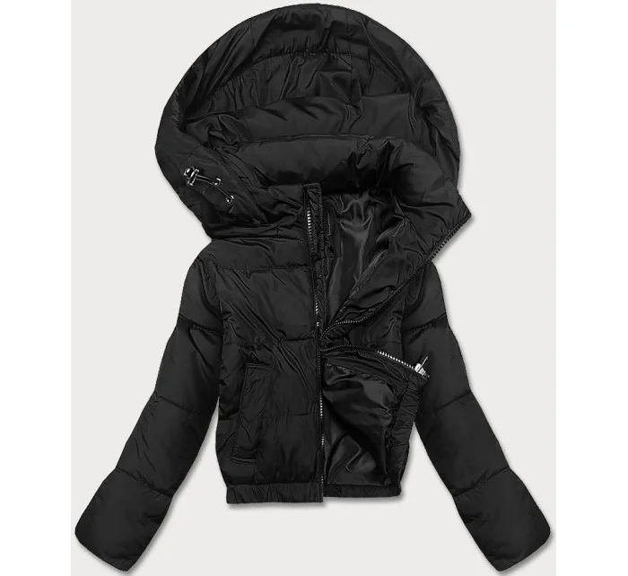 Čierna prechodná krátka bunda s kapucňou (16M9080-392)