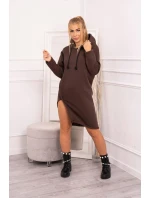 Šaty s kapucí a bočním rozparkem hnědé Šaty s kapucí a bočním rozparkem hnědé