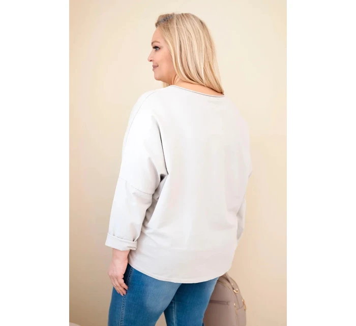Dámská bavlněná blůza Plus Size s výstřihem do V béžová