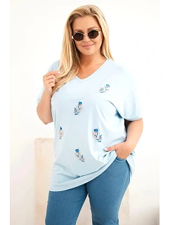 Dámská bavlněná halenka Plus Size s model 22185749 modrá - K-Fashion