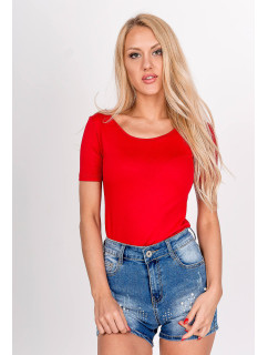 Jednofarebné dámske tričko s výstrihom na chrbte - červené,