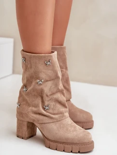 Zdobené členkové topánky s ohnutým podpätkom Horná béžová Esadora