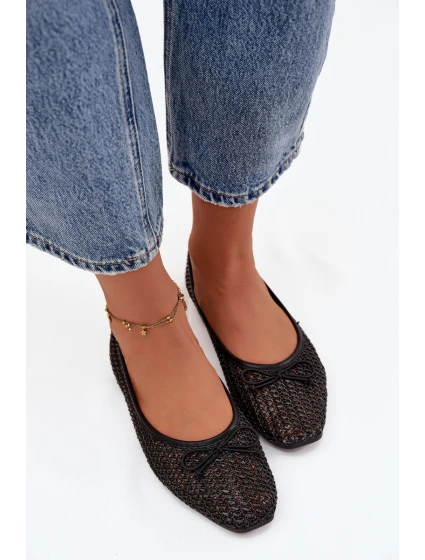 Dámske baleríny s úpletom a mašľou Belirra - čierne