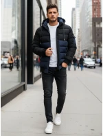 Pánská zimní bunda s kapucí tmavě modrá a černá Dstreet model 21993641 - FashionStreet