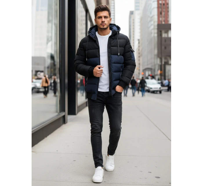 Pánská zimní bunda s kapucí tmavě modrá a černá Dstreet model 21993641 - FashionStreet