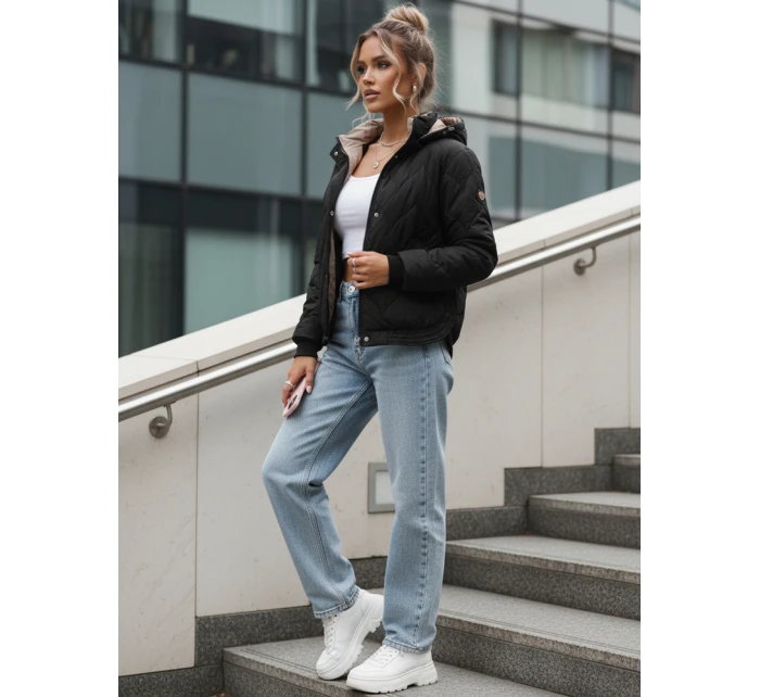 Dámska prechodná prešívaná bunda s kapucňou čierna FashionStreet TY5618