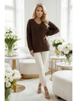 Teplý svetr oversize s vazbou a výstřihem do V model 21865253 - numoco basic