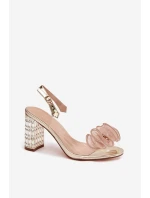 Sandály na podpatku s krystaly D&A MR52-237 zlaté Sandály na podpatku s krystaly D&A MR52-237 zlaté