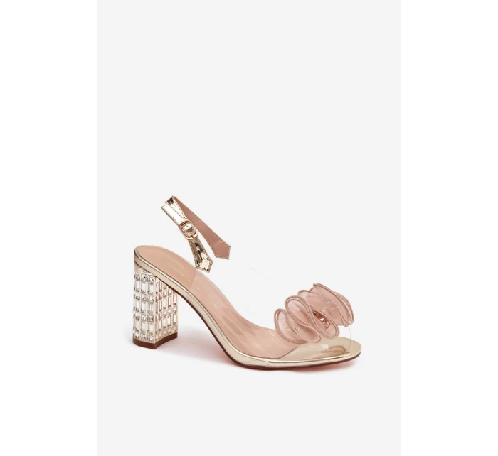 Sandály na podpatku s krystaly D&A MR52-237 zlaté Sandály na podpatku s krystaly D&A MR52-237 zlaté