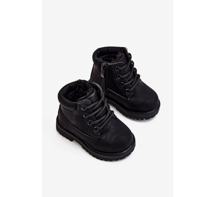 Dziecięce Ocieplane Czarne Trapery Botki Dexter