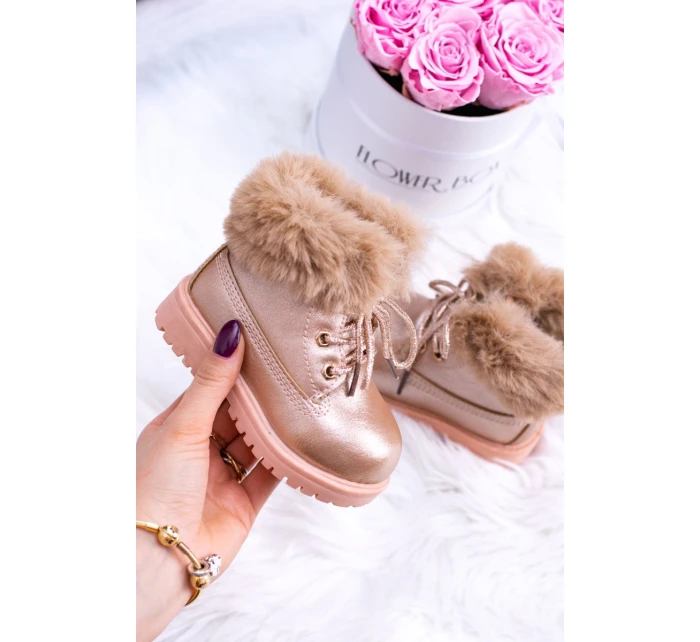 Ocieplane Dziecięce Botki Trapery Różowe Złoto Fobos