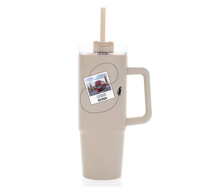 Vlastní text na cestovatelskou termosku s průhledným víčkem