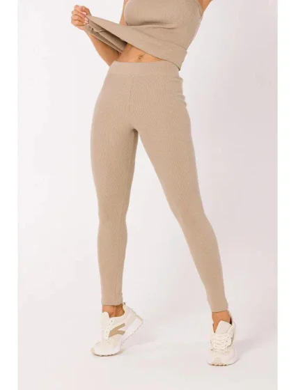 Rebrované pletené legíny M734 béžové - Moe