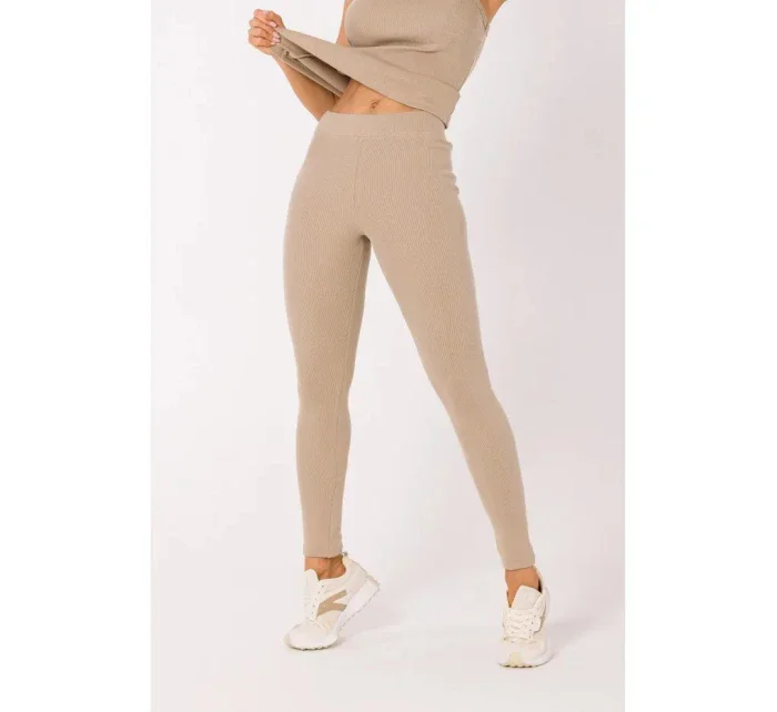 Rebrované pletené legíny M734 béžové - Moe