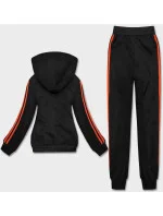 Čierno-oranžový dámsky teplákový komplet s lampasmi (KK0057)