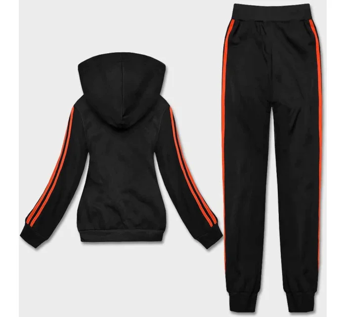 Čierno-oranžový dámsky teplákový komplet s lampasmi (KK0057)
