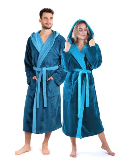 Unisex župan Tampa duo s kapucňou 3959 petrol - Vestis Unisex župan Tampa duo s kapucňou 3959 petrol - Vestis