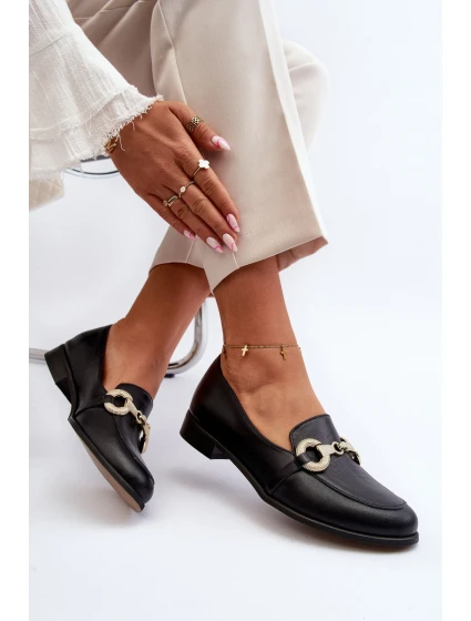 model 21646261 Dámské Mokasíny Kožené S Ozdobou Černé - Zazoo