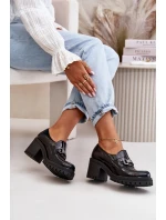 Zazoo 20175 Lakierowane Półbuty Damskie Na Słupku Skóra Naturalna Czarne