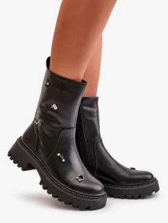 Dámske členkové topánky z ekokože na zips s ozdobnými detailmi Black Reritha