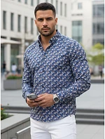 Pánske vzorované tričko s dlhým rukávom tmavomodré FashionStreet DX2666