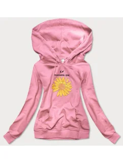Dámska tepláková mikina vo špinavo ružovej farbe so slnečnicou (N4598)