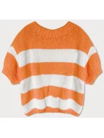 Voľný oranžový dámsky pruhovaný sveter (761ART) Voľný oranžový dámsky pruhovaný sveter (761ART)
