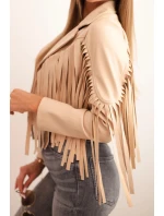 Dámska bunda z ekokože v boho štýle so strapcami svetlo ťavej farby Dámska bunda z ekokože v boho štýle so strapcami svetlo ťavej farby