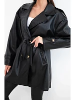 Dámský kabát z ekokůže model 22251656 v pase černý - K-Fashion