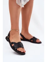Ploché dámské sandály z eko kůže černé model 21698472 - EVENTO