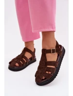 Dámské římské sandály s zlatou sponou na platformě Čokoládová Terelina Dámské římské sandály s zlatou sponou na platformě Čokoládová Terelina