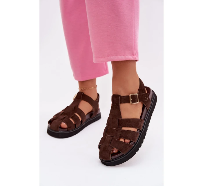 Dámské římské sandály s zlatou sponou na platformě Čokoládová Terelina Dámské římské sandály s zlatou sponou na platformě Čokoládová Terelina