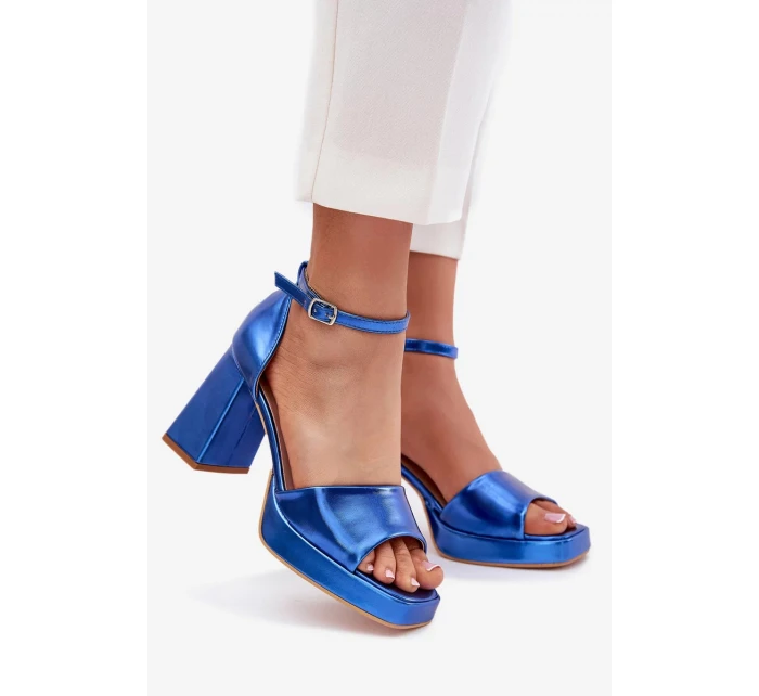 Dámske lakované sandále na podpätku - modré Marila Dámske lakované sandále na podpätku - modré Marila