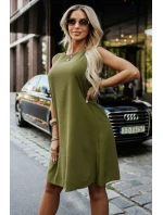 model 21335538 VICTORIA Trapézové šaty bez rukávů se zavazováním v pase khaki barva - numoco