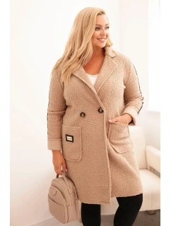 Dámske Plus veľkosť Faux ovčej vlny kabát s vreckami tmavo béžová