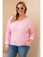 Dámske Plus veľkosť blúzka s potlačou a perlami svetlo ružová Dámske Plus veľkosť blúzka s potlačou a perlami svetlo ružová