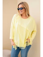 Dámská bavlněná blůza Plus Size s třásněmi žlutá