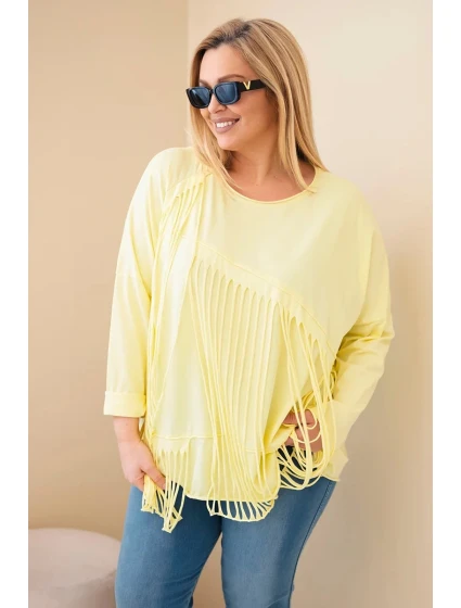 Dámská bavlněná blůza Plus Size s třásněmi žlutá