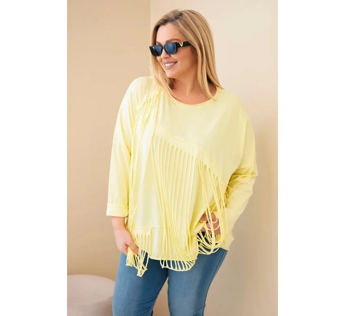 Dámská bavlněná blůza Plus Size s třásněmi žlutá