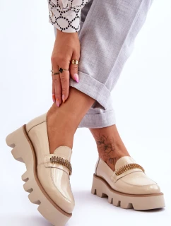 Módní mokasíny na platformě s ozdobou model 21615133 béžová - Laura Messi