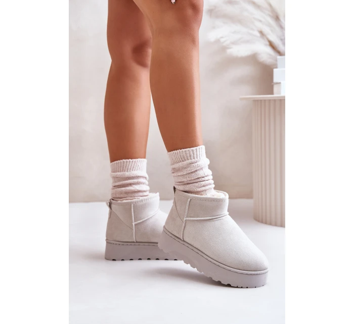 Śniegowce Damskie Na Platformie Ocieplane Futerkiem Jasnoszare Xamella