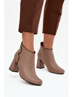 Skórzane Botki Ocieplane Na Słupku Beżowe Ivessara