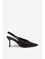 Lakované Podpatky Sandály Z Eko Kůže Černé Norvra