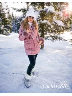 Bavlnená bunda typu parka vo vínovej farbe s kožušinou (xw805x)