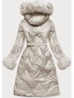 Dámska dlhá prešívaná bunda vo farbe ecru (772) Dámska dlhá prešívaná bunda vo farbe ecru (772)